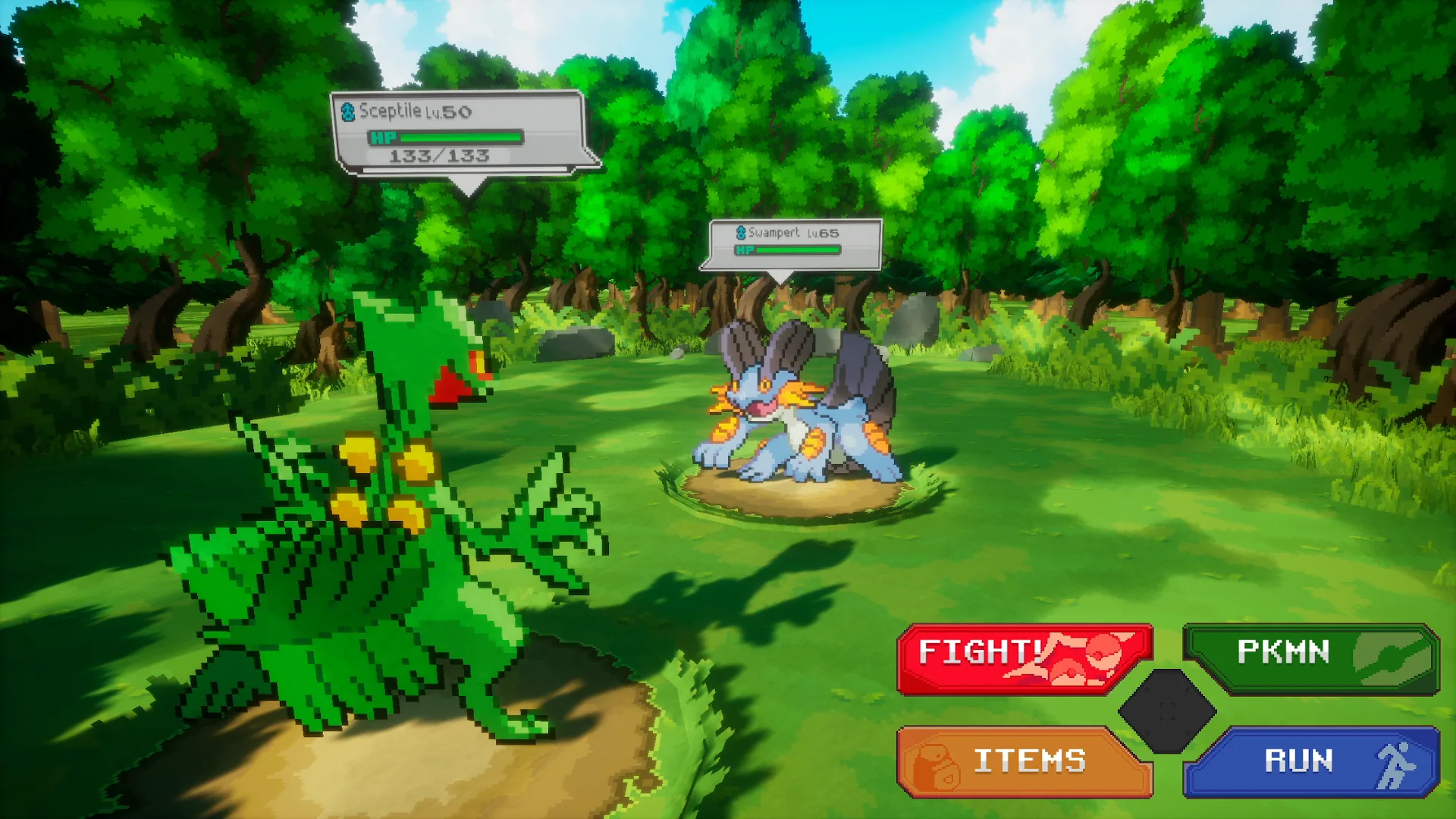 Sceptile facing Swampert in Gamma Emerald