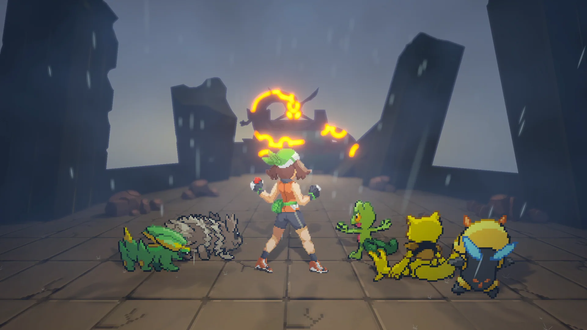 Gamma Emerald trainer facing a storm with a Hoenn team